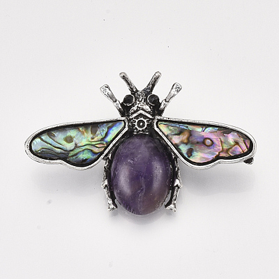 Natural Amethyst Brooches/Pendants G-S353-08J-1