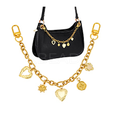 Brass Heart Locket Pendant with 304 Stainless Steel Sun Compass Pendant Oval Link Chain Bag Decorative Chains HJEW-PH02276-1