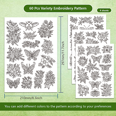 4 Sheets 11.6x8.2 Inch Stick and Stitch Embroidery Patterns DIY-WH0455-043-1