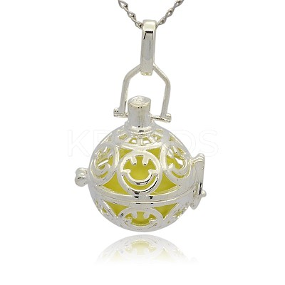 Silver Color Plated Brass Hollow Round Cage Pendants KK-J216-15S-1