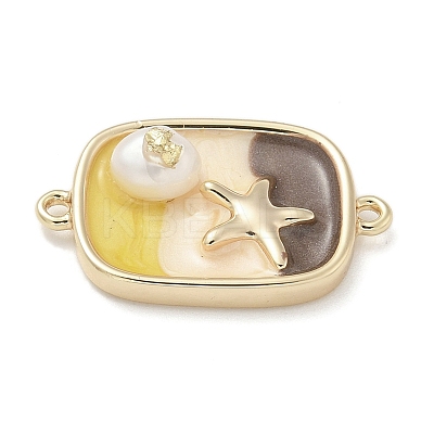 Brass Enamel Rectangle with Starfish Connector Charms KK-M308-08G-02-1