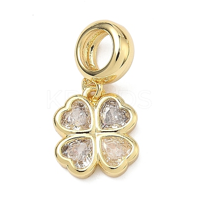Saint Patrick's Day Brass Pave Cubic Zirconia Shamrock European Dangle Charms X-KK-P345-04G-06-1