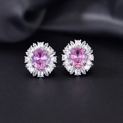 Brass Micro Pave Cubic Zirconia Stud Earrings for Women JT3933-4-1
