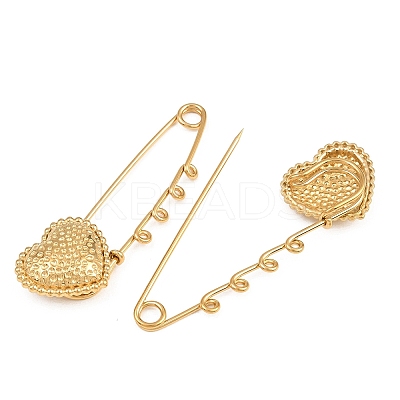 Hammered Heart 304 Stainless Steel Safety Pins Brooch Findings SA-CBA098D-15D-G04-1