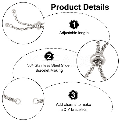 10Pcs Adjustable 304 Stainless Steel Slider Bracelet/Bolo Bracelets Making STAS-BBC0001-63P-1