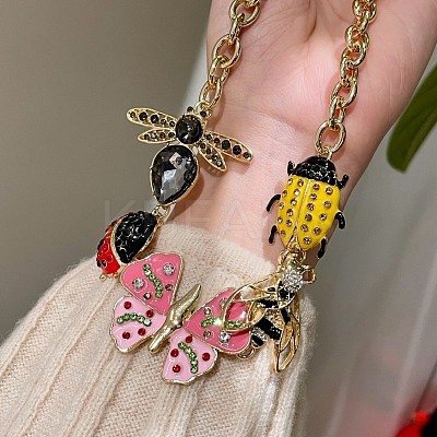 Alloy Enamel Ladybug Butterfly Bee Dragonfly Bib Necklaces with Rhinestone FS-WG59AAD-02-1