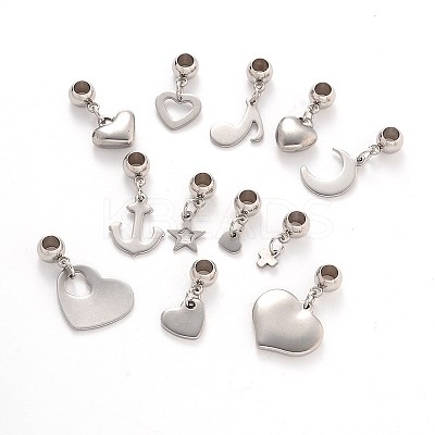 Tarnish Resistant Mixed Shape 304 Stainless Steel European Large Hole Dangle Charms PALLOY-JF00100-1