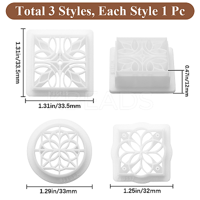 3Pcs 3 Styles Retro Flower Pattern Resin Clay Pressed Molds DIY-CP0010-32-1