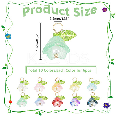 60Pcs 10 Color Glass Flower Pendants PALLOY-AB00190-1