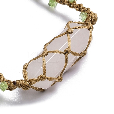 Natural Rose Quartz Bullet Braided Bead Bracelet BJEW-K225-01A-1