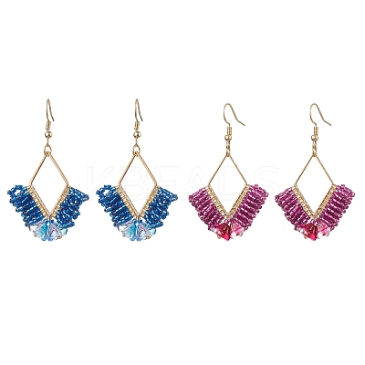 2 Pairs 2 Colors Braided Glass & 201 Stainless Steel Dangle Earrings EJEW-MZ00159-1