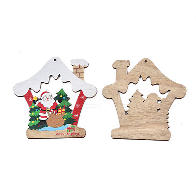 Christmas Theme Single-Sided Printed Wood Big Pendants WOOD-N005-64-1