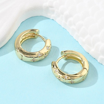Clear Cubic Zirconia Star Hoop Earrings EJEW-C022-01G-1