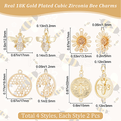 8Pcs 4 Style Rack Plating Brass Micro Pave Cubic Zirconia Pendants KK-BBC0004-19-1