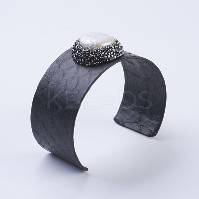 Handmade Snakeskin Leather Cord Cuff Bracelets BJEW-F073-A19-1