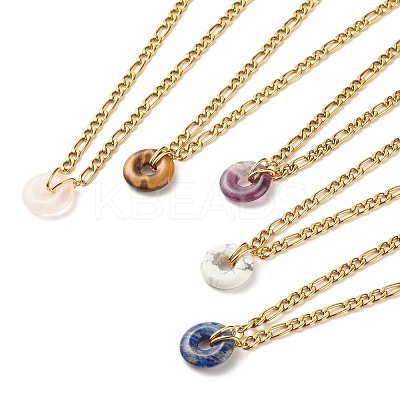 Natural Mixed Stone Donut Pendant Necklace NJEW-JN03815-1