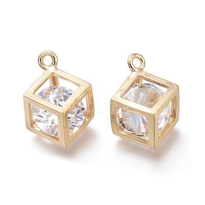 Hollow Brass Micro Clear Cubic Zirconia Charms ZIRC-H101-01G-1