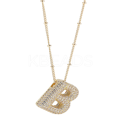 1Pc Brass Micro Pave Cubic Zirconia Letter Pendant Necklaces NJEW-LP0001-43B-G-1
