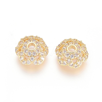 Brass Micro Pave Cubic Zirconia Bead Caps ZIRC-E163-25A-G-1
