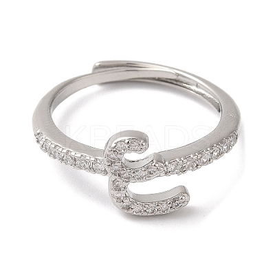 Rack Plating Brass Cubic Zirconia Arabic Letters Adjustable Rings for Women RJEW-S407-10P-16-1