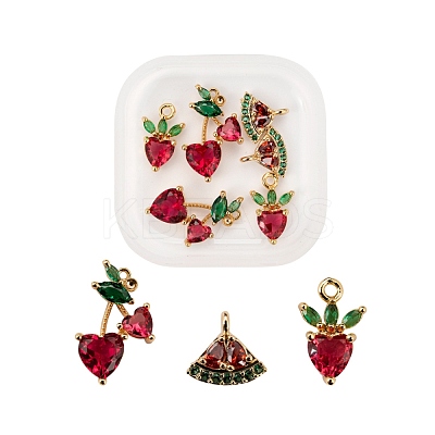 6Pcs Brass Micro Pave Colorful Cubic Zirconia Pendants KK-LS0001-39-1