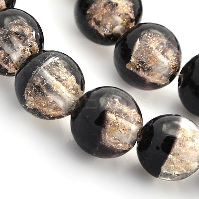 Handmade Two Tone Gold Sand Lampwork Round Beads Strands LAMP-O007-01C-1
