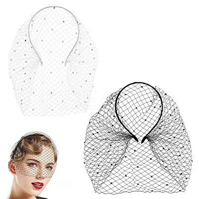 2Pcs 2 Colors Bridal Rhinestone Mesh Veil Cloth Hair Bands DIY-GA0007-03-1