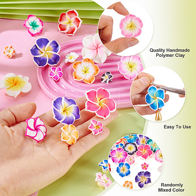 50Pcs 5 Styles Handmade Polymer Clay 3D Flower Plumeria Beads CLAY-TA0001-68-1