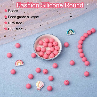 100Pcs Silicone Beads Round Rubber Bead 15MM Loose Spacer Beads for DIY Supplies Jewelry Keychain Making JX443A-1