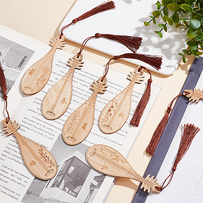 8Pcs 8 Style Ancient Musical Instrument Pipa Chinese Style Bookmark with Tassels for Book Lover AJEW-GO0001-13-1