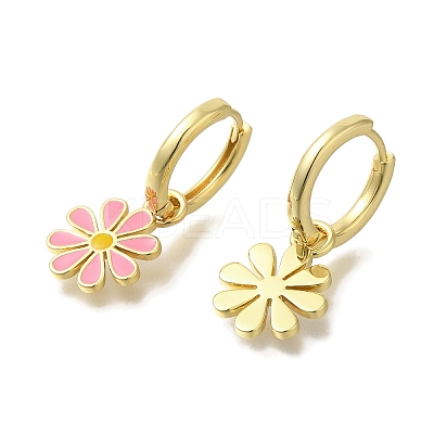 Rack Plating Flower Brass Hoop Earrings EJEW-H016-27G-02-1