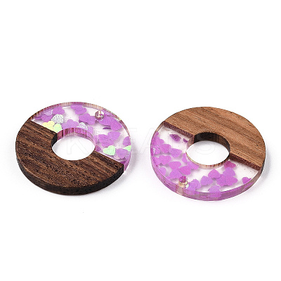Transparent Resin & Walnut Wood Pendants RESI-N039-63A-1