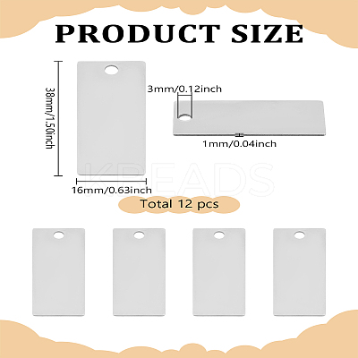 12Pcs 304 Stainless Steel Rectangle Pendants STAS-LP0002-69-1