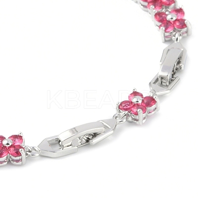 Noble Gift Ideas for Lady Platinum Tone Brass Micro Pave Cubic Zirconia CZ Flower Link Chain Bracelets BJEW-L472-07-1-1