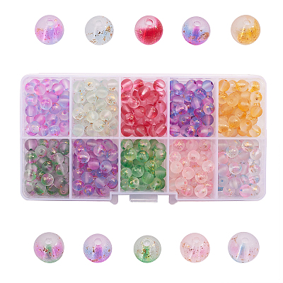 400Pcs 10 Colors Frosted Spray Painted Glass Beads Strands GLAA-CJ0001-39-1
