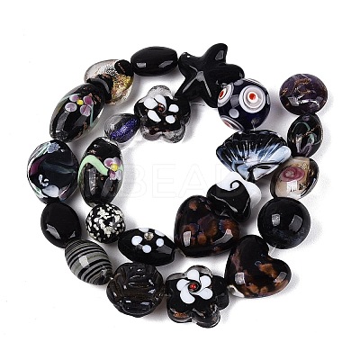 Handmade Foil Glass with Gold Sand Lampwork Beads Strands FOIL-Q002-08A-1