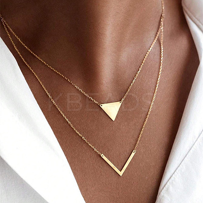 Triangle & Letter V Pendant Alloy Double Layer Necklaces for Women FS-WGE5888-02-1