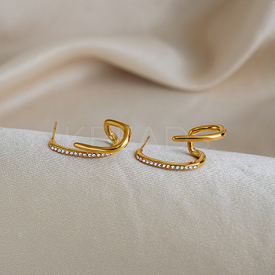 Irregular Line 304 Stainless Steel Rhinestone Stud Earrings for Women OL5482-1