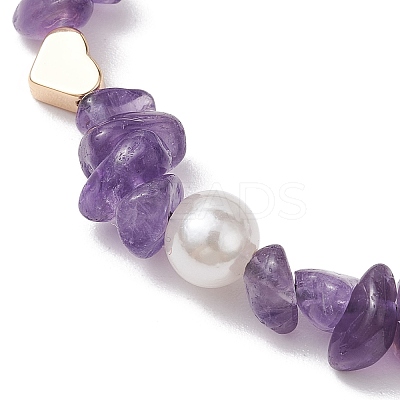 Natural Amethyst Chip & Acrylic Imitation Pearl Braided Bead Bracelets BJEW-JB10462-1