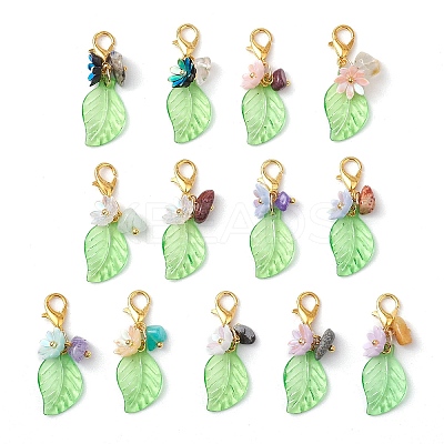 30Pcs Leaf Acrylic & Flower Resin Pendant Decorations HJEW-JM02785-S-1