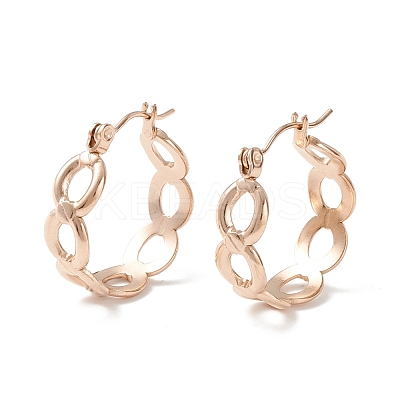 304 Stainless Steel Oval Link Chunky Hoop Earrings for Women Ion Plating(IP) EJEW-P197-06RG-1