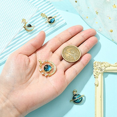 4Pcs 4 Styles Rack Plating Brass Micro Pave Cubic Zirconia Pendants KK-YW0002-79-1
