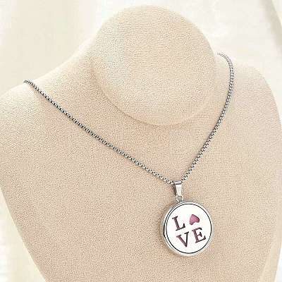 316 Surgical Stainless Steel Aromatherapy Diffuser Perfume Hollow Flat Round Pendant Box Chain Necklaces NJEW-R016-01P-03-1