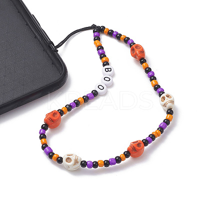 Halloween Glass Beaded Mobile Straps HJEW-TA00010-1