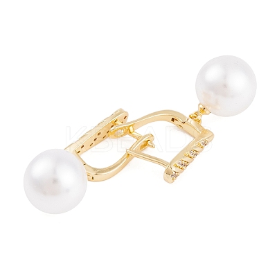 Rack Plating Brass Clear Cubic Zirconia ABS Pearl Earrings EJEW-S219-15G-09-1