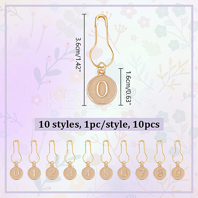 10Pcs 10 Style Number Alloy Enamel Pendant Stitch Markers HJEW-NB00032-1