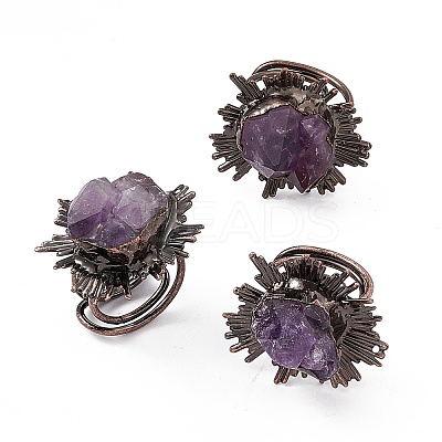 Irregular Natural Lavender Amethyst Cuff Rings RJEW-D077-09AB-1