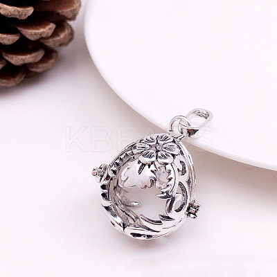 Tibetan Style Brass Bead Cage Pendants LS-BECA-PW0001-08C-1