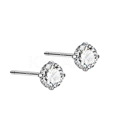 Rhodium Plated Diamond Shape 999 Fine Silver Cubic Zirconia Stud Earrings for Women LS-EJEW-S215-06P-1