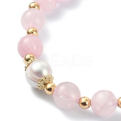 Natural Rose Quartz & Pearl Beaded Stretch Bracelet BJEW-JB09360-02-1